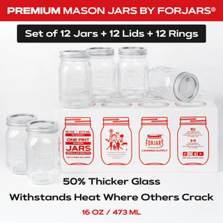 FORJARS Premium Mason Jars – 16 oz (12-Pack)