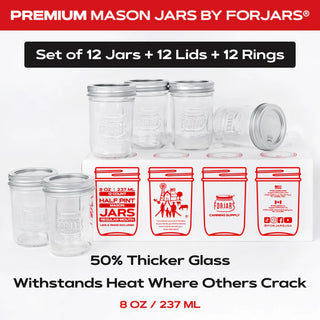 FORJARS Premium Mason Jars – 8 oz (12-Pack) | Regular Mouth Glass Canning Jars