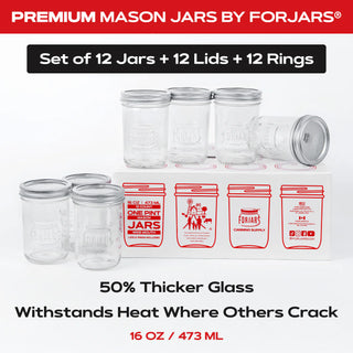 FORJARS Premium Mason Jars – 16 oz (12-Pack)