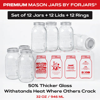 FORJARS Premium Mason Jars – 32 oz (12-Pack)