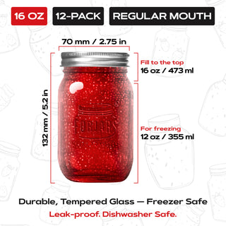 FORJARS Premium Mason Jars – 16 oz (12-Pack)