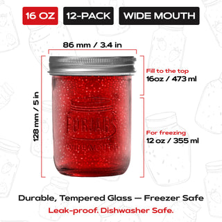 FORJARS Premium Mason Jars – 16 oz (12-Pack)