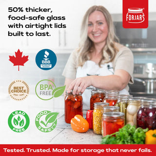 FORJARS Premium Mason Jars – 8 oz (12-Pack) | Regular Mouth Glass Canning Jars