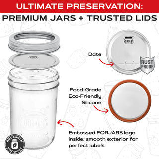 FORJARS Premium Mason Jars – 32 oz (12-Pack)