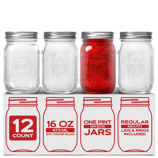 FORJARS Premium Mason Jars – 16 oz (12-Pack)