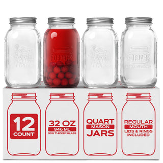 FORJARS Premium Mason Jars – 32 oz (12-Pack)