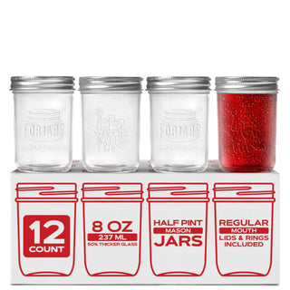 FORJARS Premium Mason Jars – 8 oz (12-Pack) | Regular Mouth Glass Canning Jars