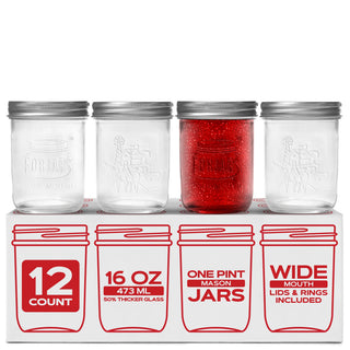 FORJARS Premium Mason Jars – 16 oz (12-Pack)