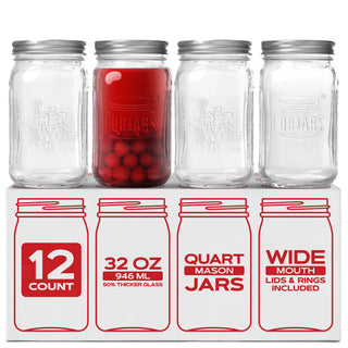 FORJARS Premium Mason Jars – 32 oz (12-Pack)