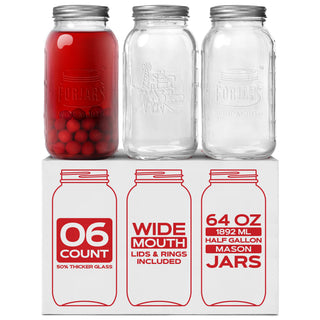 FORJARS Premium Mason Jars – 64 oz (6-Pack) | Wide Mouth Glass Canning Jars